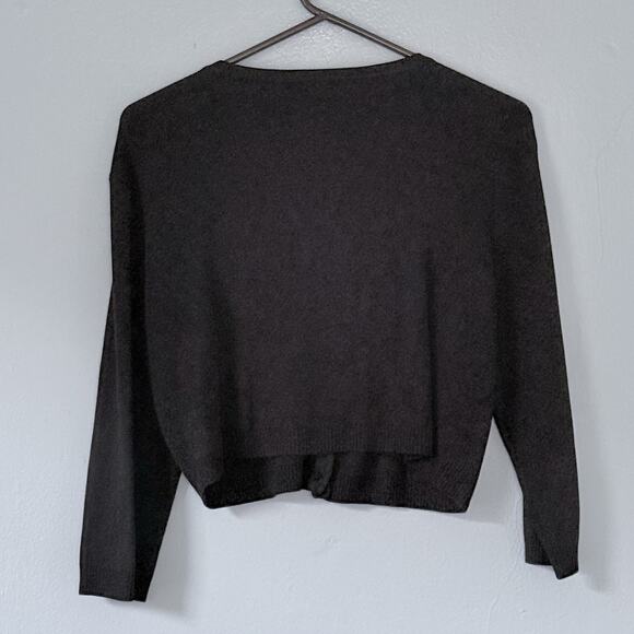 White House Black Market Cardigan Sweater Medium Black Crop Classic Minimalist - Picture 2 of 6